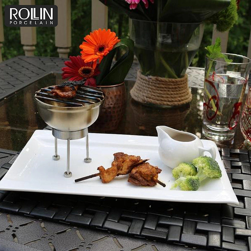 Porcelain rectangular white porcelain salad plate for Hotel and Restaurant