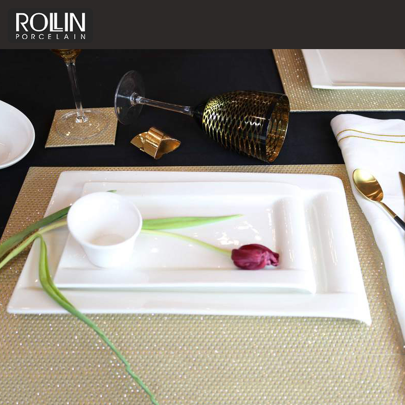 Porcelain rectangular white porcelain salad plate for Hotel and Restaurant