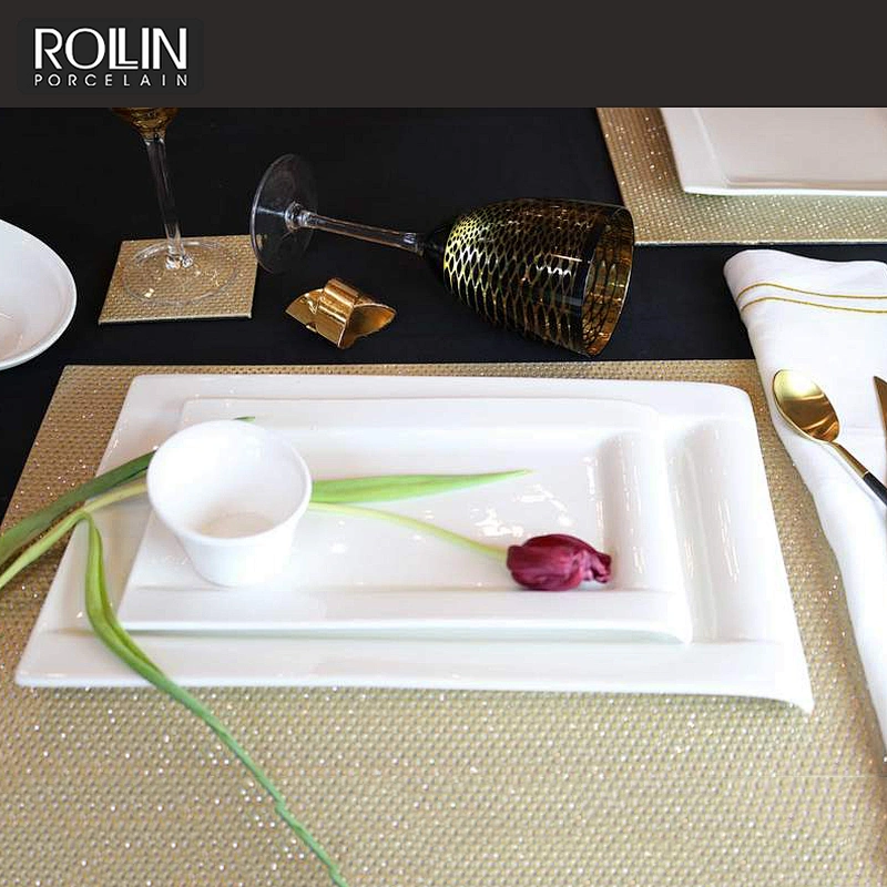 Porcelain rectangular white porcelain salad plate for Hotel and Restaurant
