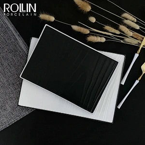 New Design Hotel and Restaurant Dessert Porcelain Dinner Plates with Black Rim