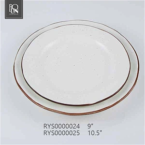 OEM/ODM  round coloured glaze coffee color edge porcelain ceramic plate for restaurant
