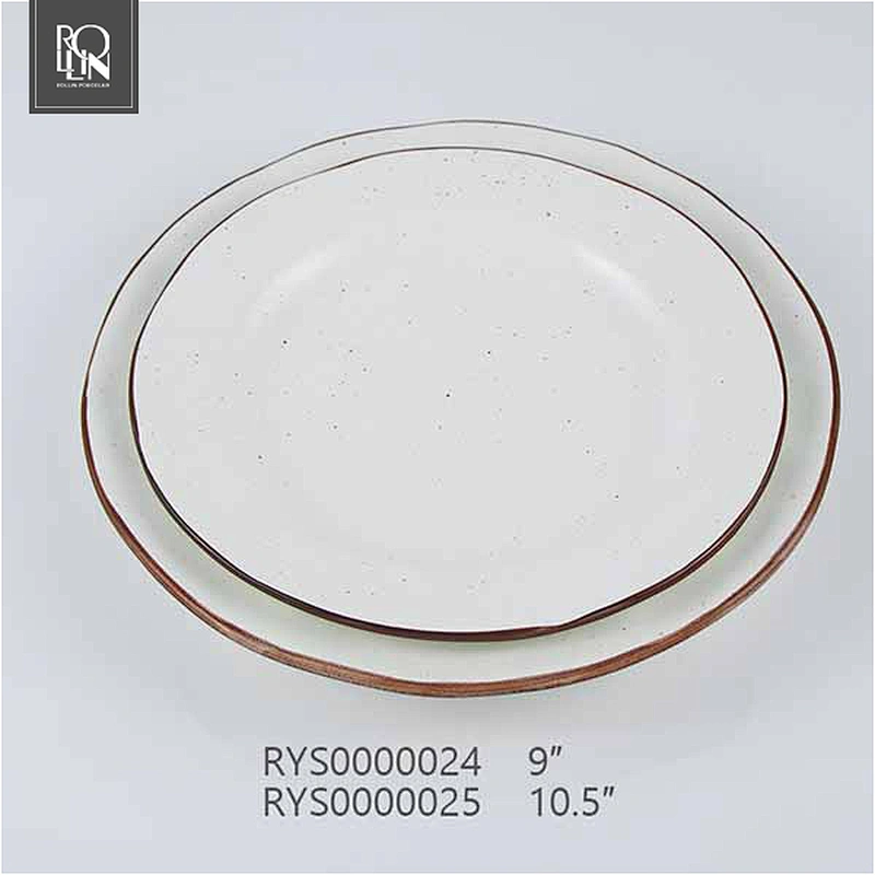 OEM/ODM  round coloured glaze coffee color edge porcelain ceramic plate for restaurant
