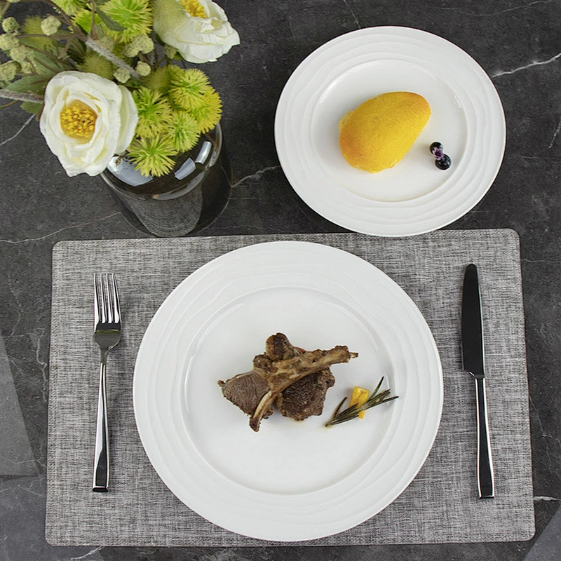 Various Size Cost Price Round Onion Pattern Edge Creative White Ceramic Plate Custom Ceramic Plate