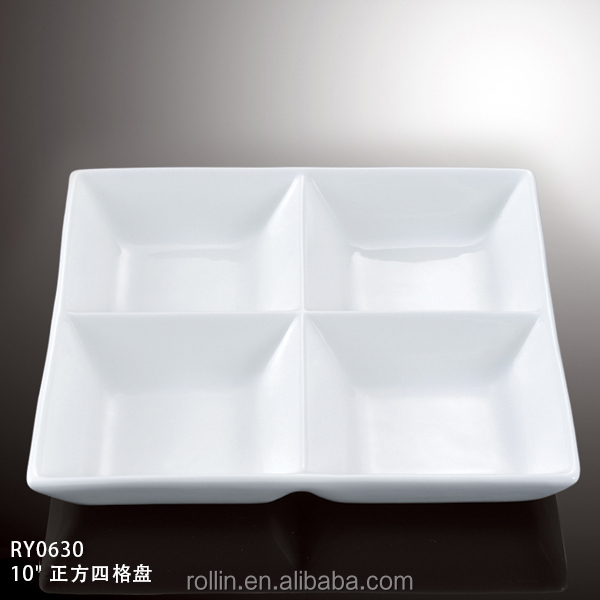 durable porcelain four sections divided plate for Hotel and restaurant