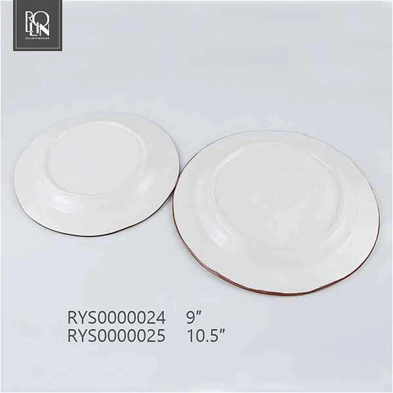 OEM/ODM  round coloured glaze coffee color edge porcelain ceramic plate for restaurant