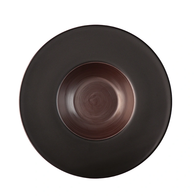 Matt black round pasta dinner sweet plate ceramic restaurant for hositality banquet wedding catering wholesale