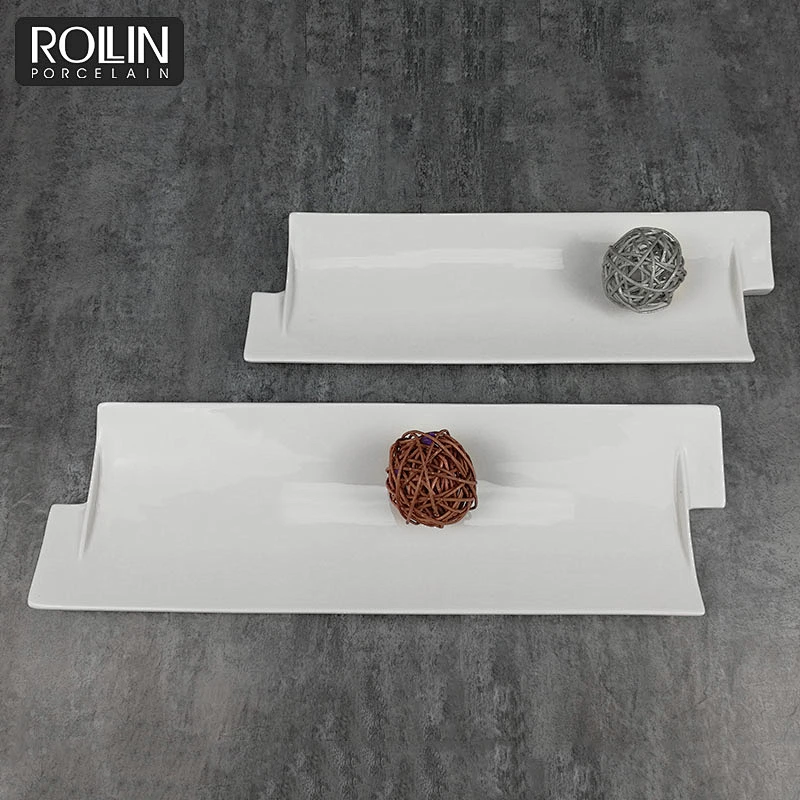 new design wedding banquet flat sushi bread  plate rectangle white ceramic coating  plates