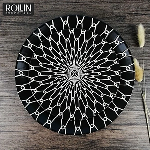 New design white black ceramic porcelain decal side plate dinnerware dinner set