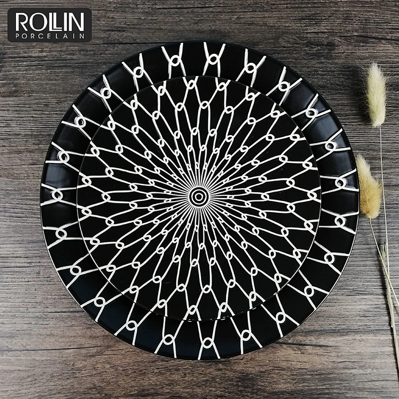New design white black ceramic porcelain decal side plate dinnerware dinner set