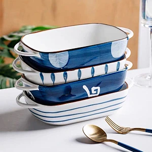 Crockery Household Bakeware Pans With Handle Ceramic Baking Tray Pasta Baking Dishes