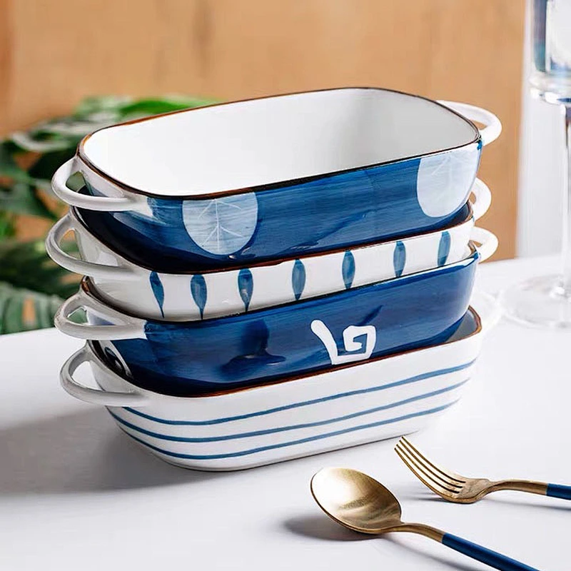 Crockery Household Bakeware Pans With Handle Ceramic Baking Tray Pasta Baking Dishes