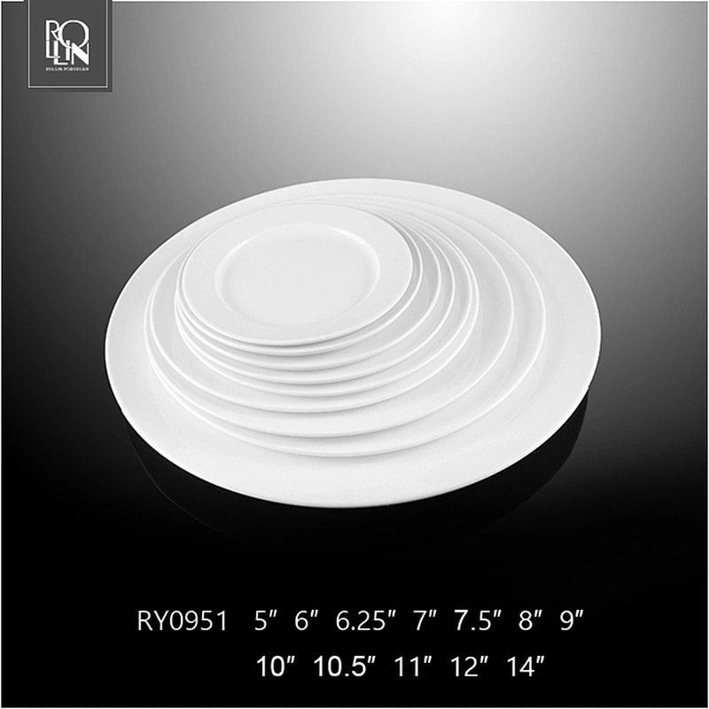 Hot sale hotel&restaurant dishwasher safe plain white round ceramic catering serving dishes flat plate 9''