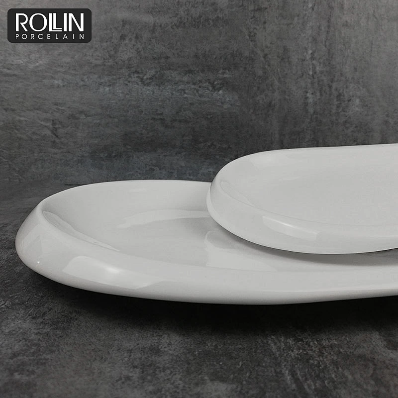 High quality porcelain restaurant plates melon seed shape food flat dinner plate white