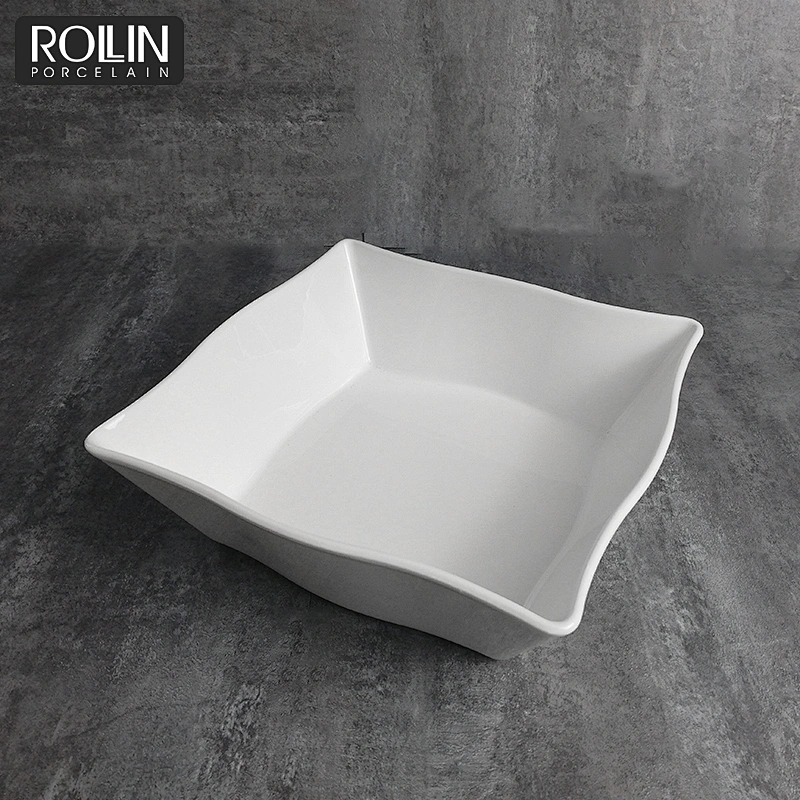 Chinese square white  porcelain ceramic soup bowl noodle bowl  dessert bowl