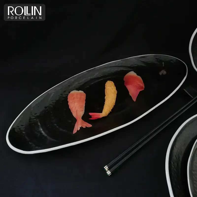 Hotel western style ceramic dinner set black porcelain dinnerware