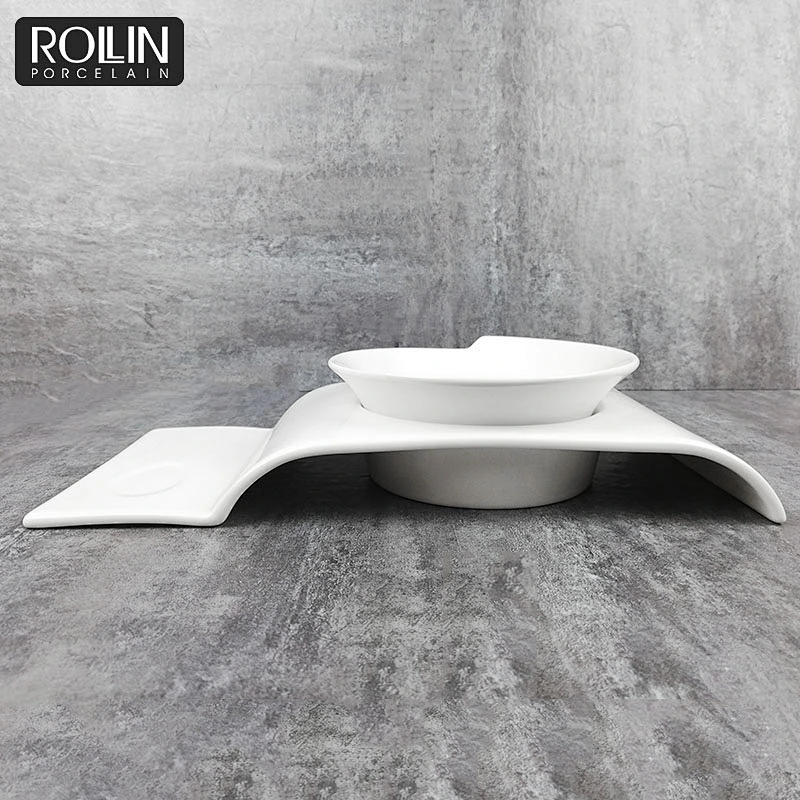 High quality porcelain restaurant dinnerware decorative porcelain soup plate with tray
