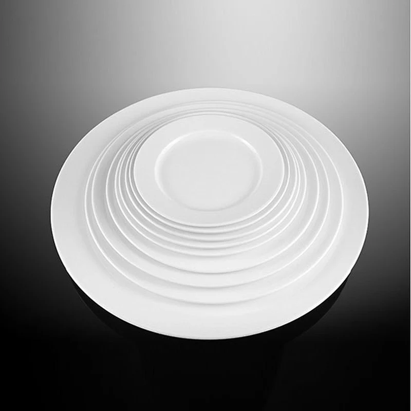 Hot sale hotel&restaurant dishwasher safe plain white round ceramic catering serving dishes flat plate 9''
