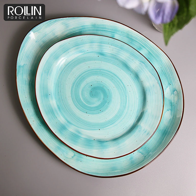 Blue dinner plates and bowl decal porcelain crackled glazed plates,wedding tableware*