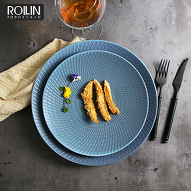 Spanish Blue Porcelain Side Plates Dinner Plates for Hotel and Restaurants