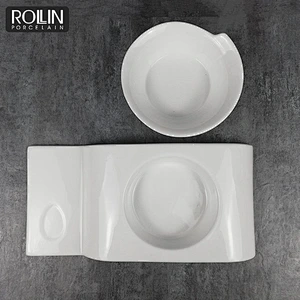 High quality porcelain restaurant dinnerware decorative porcelain soup plate with tray