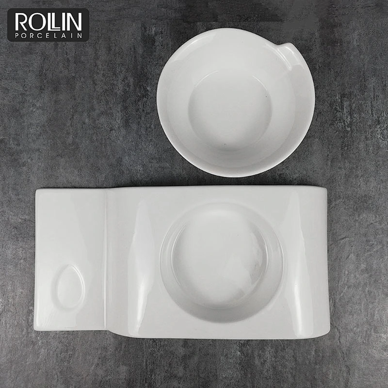 High quality porcelain restaurant dinnerware decorative porcelain soup plate with tray