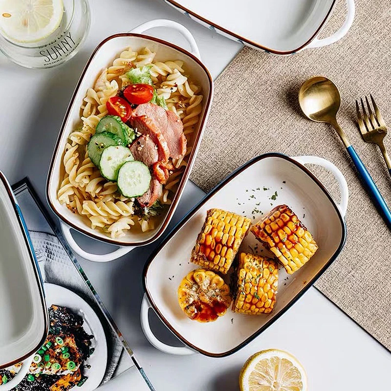 Crockery Household Bakeware Pans With Handle Ceramic Baking Tray Pasta Baking Dishes