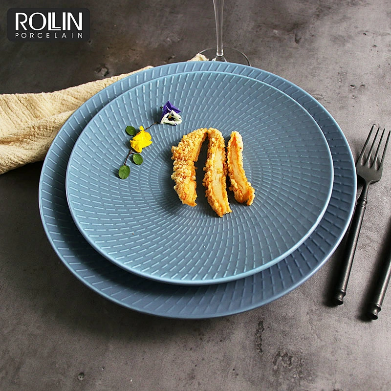 Spanish Blue Porcelain Side Plates Dinner Plates for Hotel and Restaurants