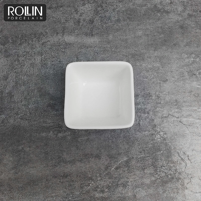 wholesale white custom porcelain ceramic dessert plate small deep square sauce dish