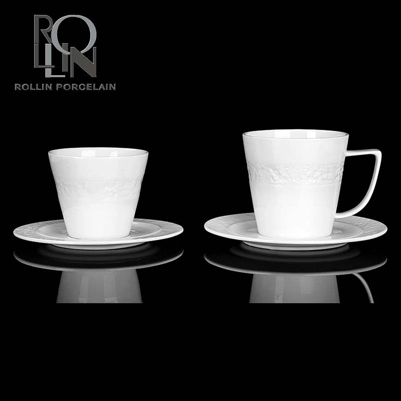 Hot sale coffee shop elegant design white porcelain ceramic flower tea cup coffee cup saucer