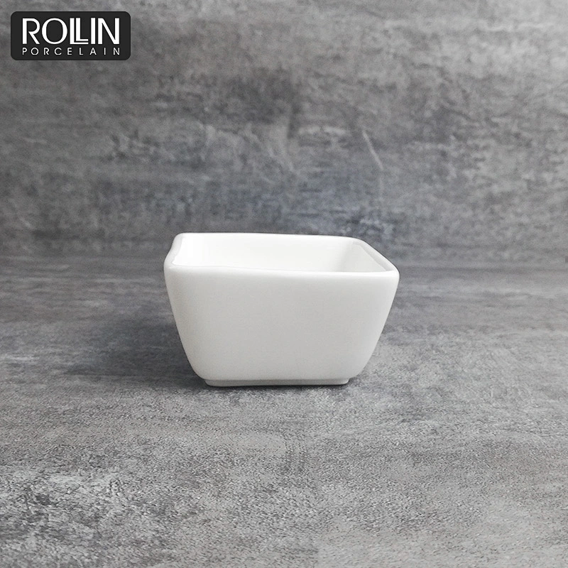 wholesale white custom porcelain ceramic dessert plate small deep square sauce dish
