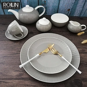 High quality Hotel Used Tableware White Ceramic Bone China On-glazed Luxury Dinnerware Sets