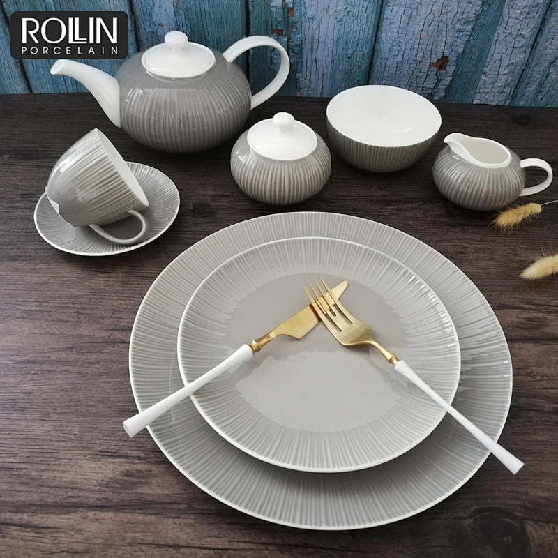 High quality Hotel Used Tableware White Ceramic Bone China On-glazed Luxury Dinnerware Sets