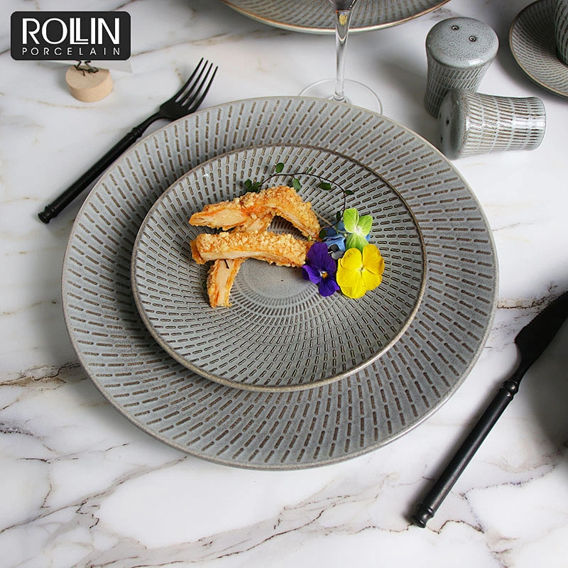 Kiln gray Porcelain Side Plates Dinner Plates for Hotel and Restaurants