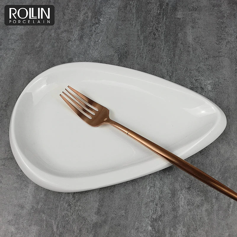 High quality porcelain restaurant plates melon seed shape food flat dinner plate white