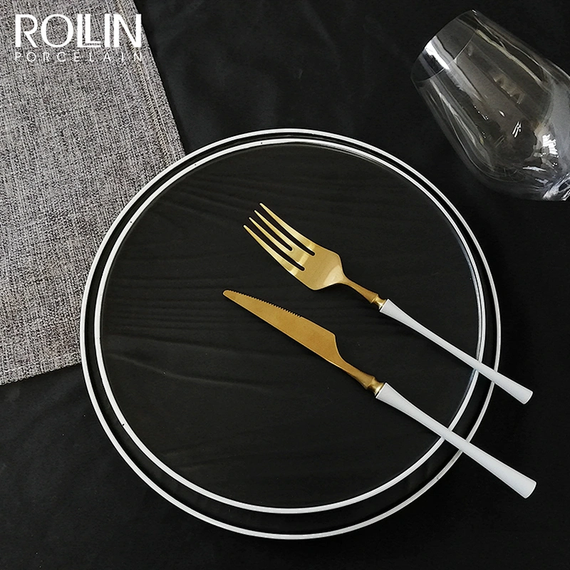 New Design Hotel and Restaurant Dessert Porcelain Dinner Plates with Black Rim