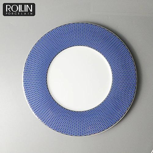 Blue Color Fine Bone China Charge Plates for Wedding and Banquet
