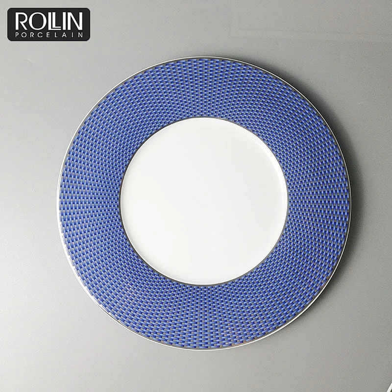 Blue Color Fine Bone China Charge Plates for Wedding and Banquet