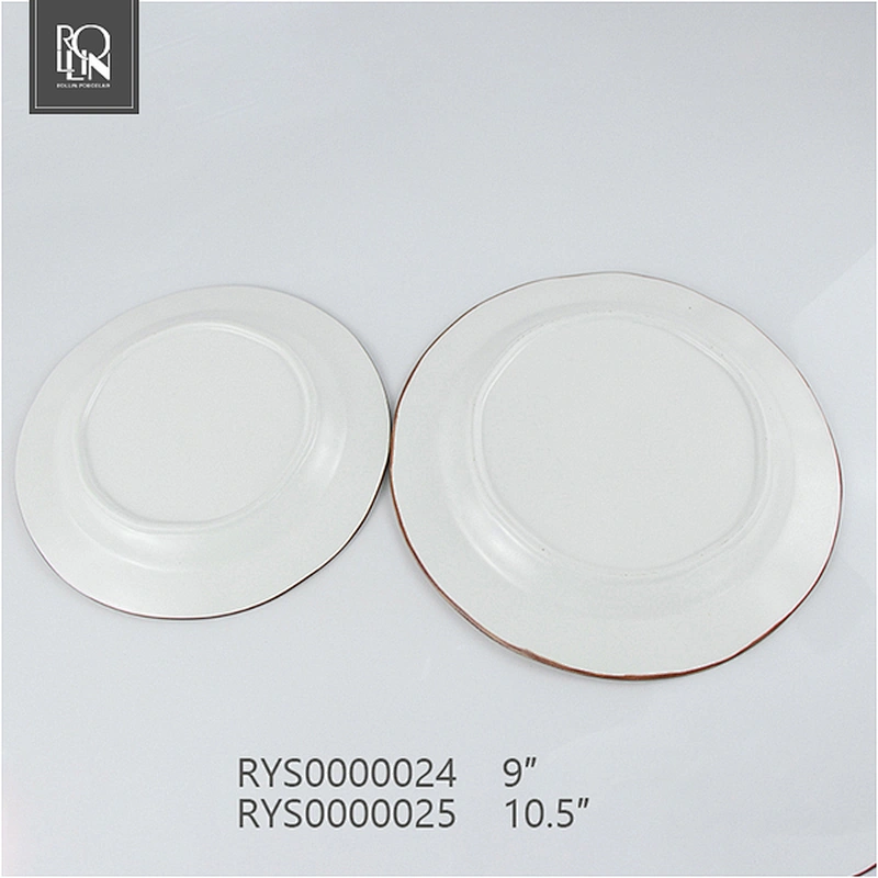 OEM/ODM  round coloured glaze coffee color edge porcelain ceramic plate for restaurant