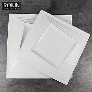 Wholesale White Porcelain Square Plates Banquet Dinner Plates for Hotels