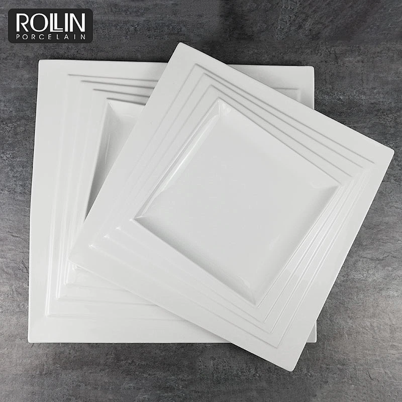 Wholesale White Porcelain Square Plates Banquet Dinner Plates for Hotels
