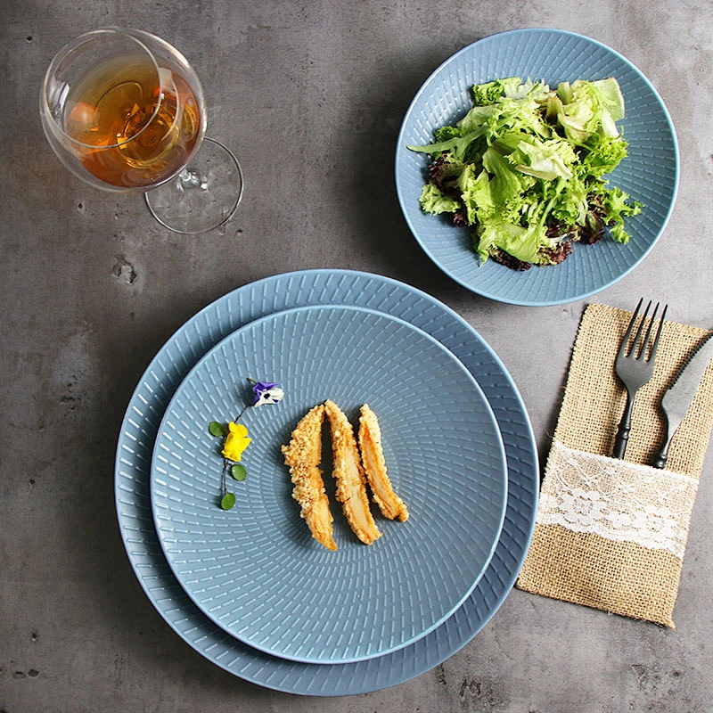 Spanish Blue Porcelain Side Plates Dinner Plates for Hotel and Restaurants