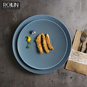 Spanish Blue Porcelain Side Plates Dinner Plates for Hotel and Restaurants