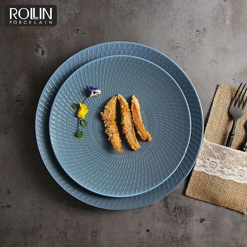 Spanish Blue Porcelain Side Plates Dinner Plates for Hotel and Restaurants