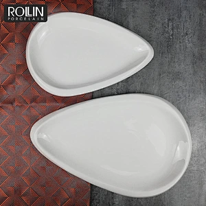 High quality porcelain restaurant plates melon seed shape food flat dinner plate white