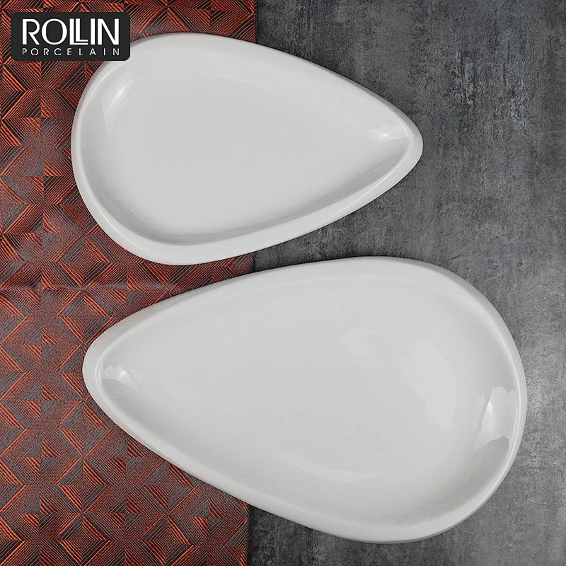 High quality porcelain restaurant plates melon seed shape food flat dinner plate white