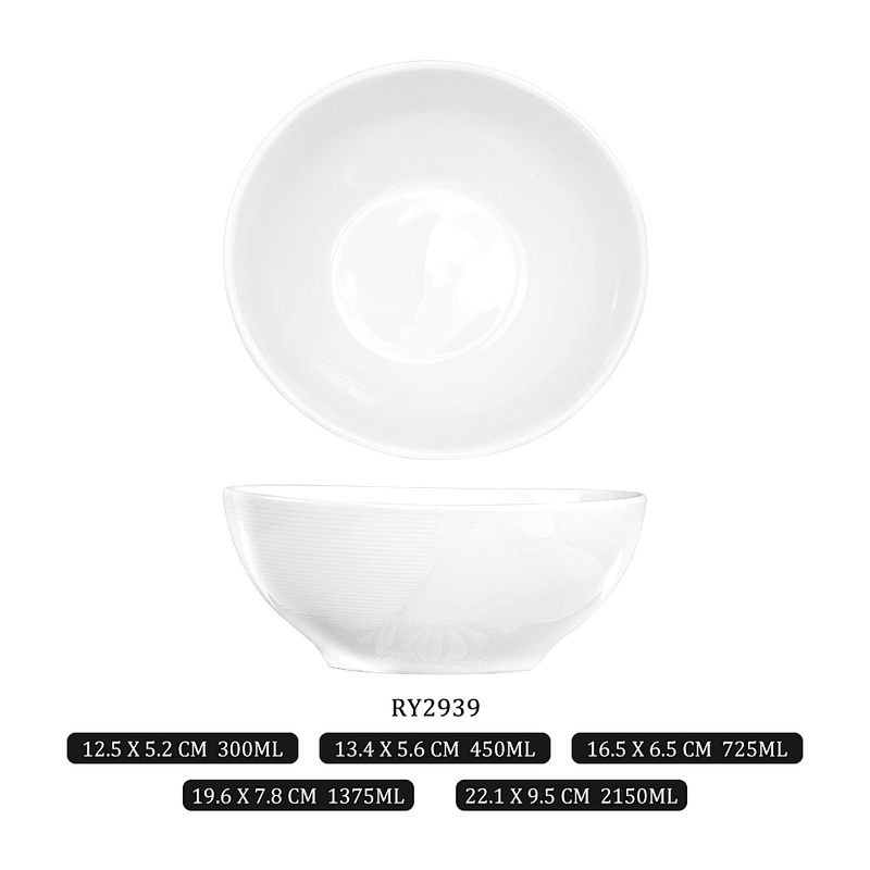 White Ceramic Cereal Bowls Round Ceramic White Porcelain Bowls Household Dinner Serving Salad Custard Soups Rice Bowl