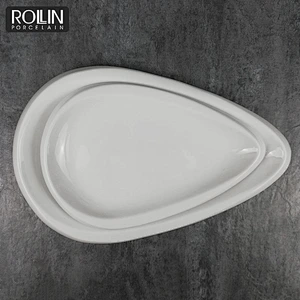 High quality porcelain restaurant plates melon seed shape food flat dinner plate white