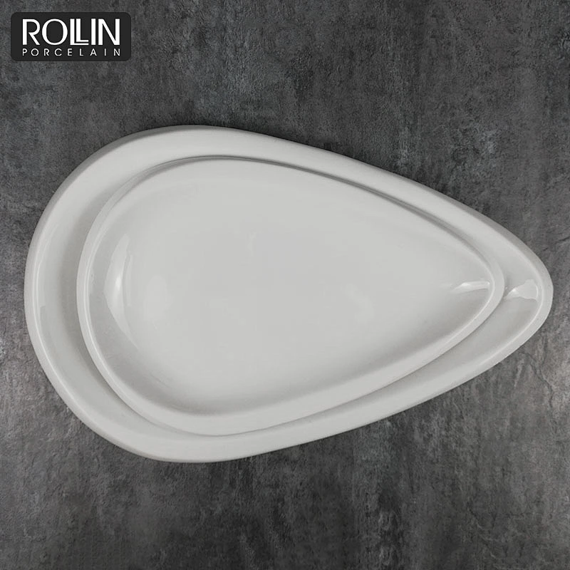 High quality porcelain restaurant plates melon seed shape food flat dinner plate white
