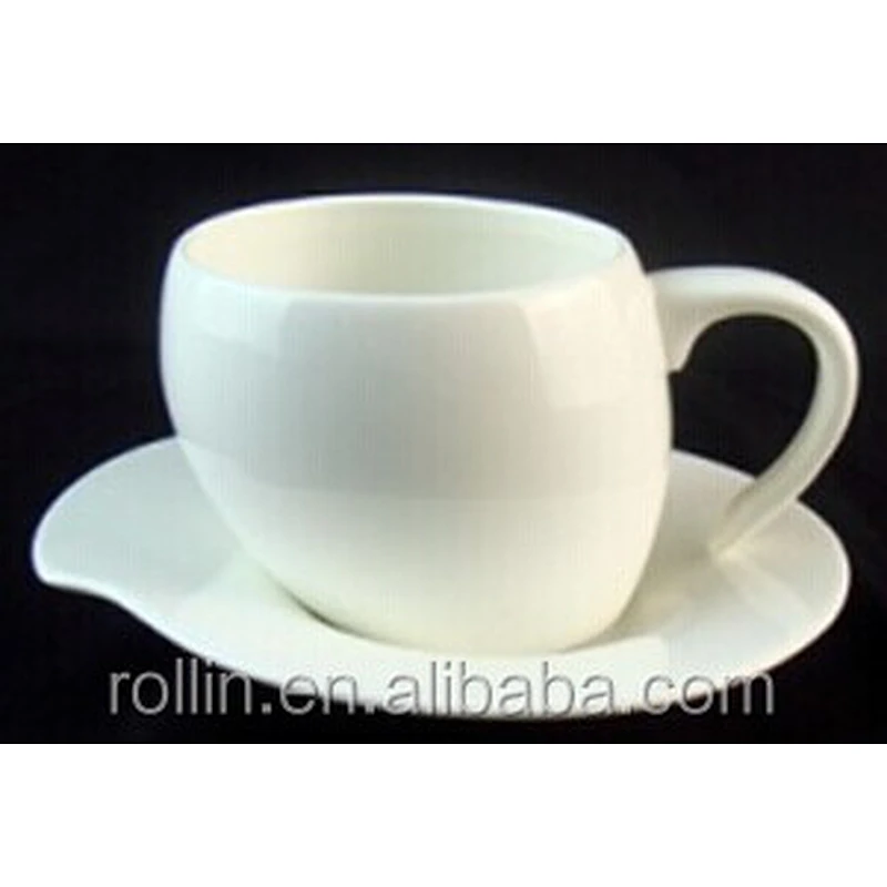 Special Design Chaozhou Cheap Peach Shape Coffee Mug Porcelain Ceramic Coffee Cup Saucer