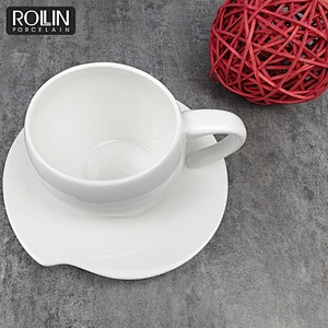 Special Design Chaozhou Cheap Peach Shape Coffee Mug Porcelain Ceramic Coffee Cup Saucer